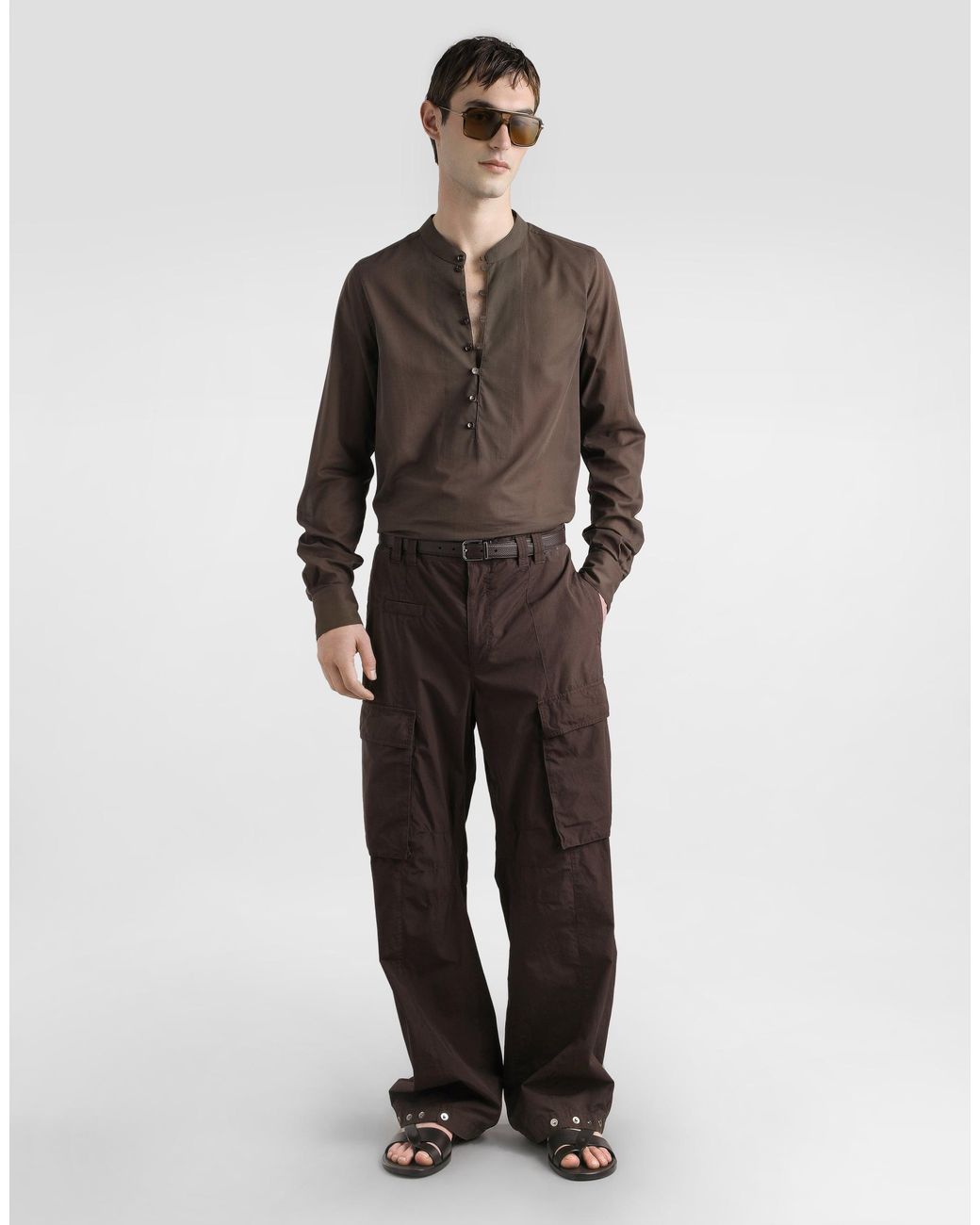 Dolce & Gabbana Brown Mandarin Shirt for men