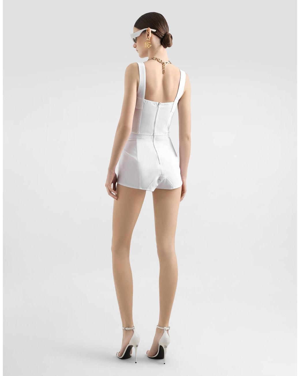 Dolce & Gabbana White High-waisted Shaper Panties In Jacquard And Satin