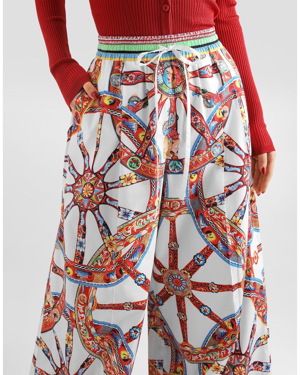Dolce & Gabbana White Carretto-Print Poplin Trousers