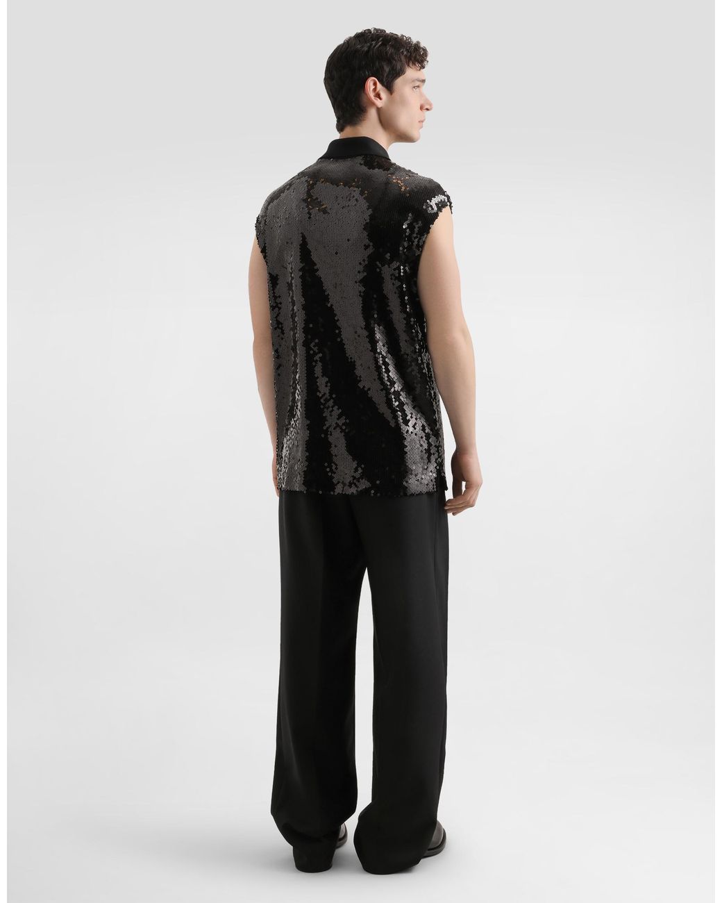 Dolce & Gabbana Black Sleeveless Polo With Sequins for men