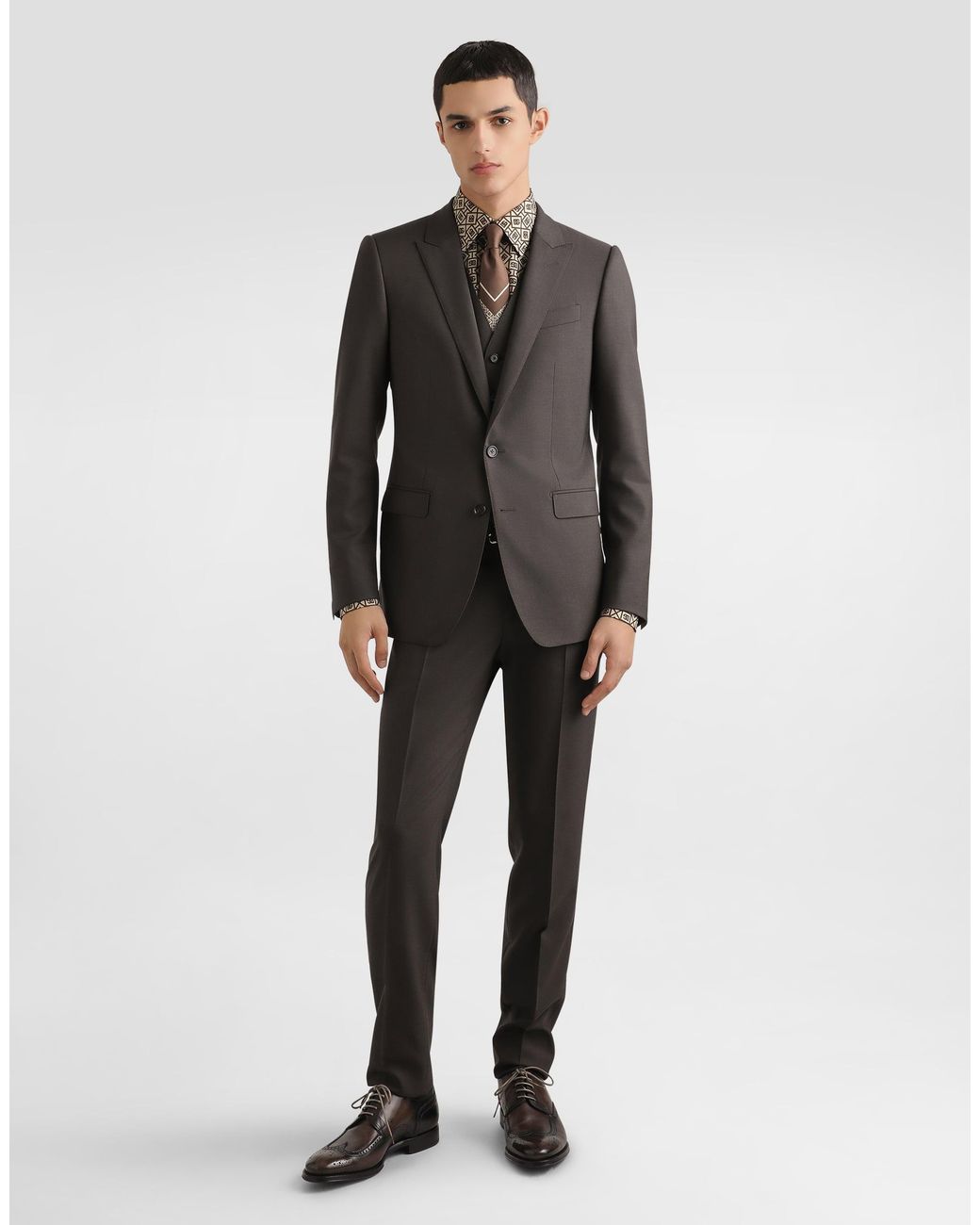 Dolce & Gabbana Brown Printed Silk Twill Martini Shirt for men