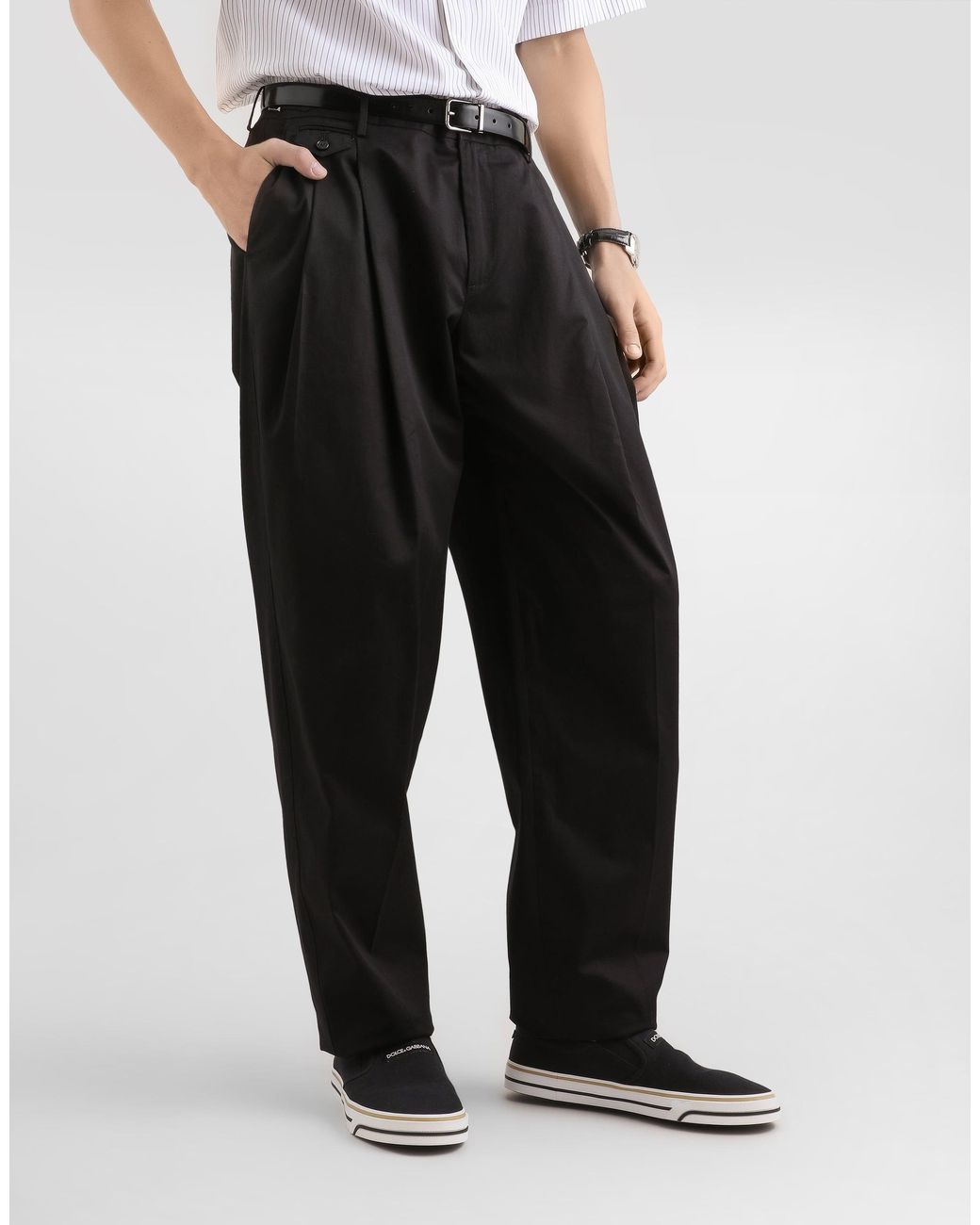Dolce & Gabbana Black Cotton Gabardine Trousers for men