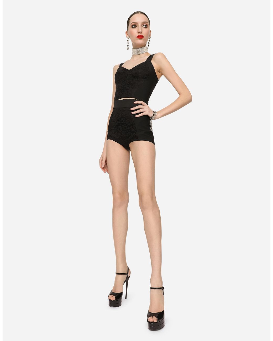 Dolce & Gabbana Black High-waisted Shaper Panties In Jacquard And Satin