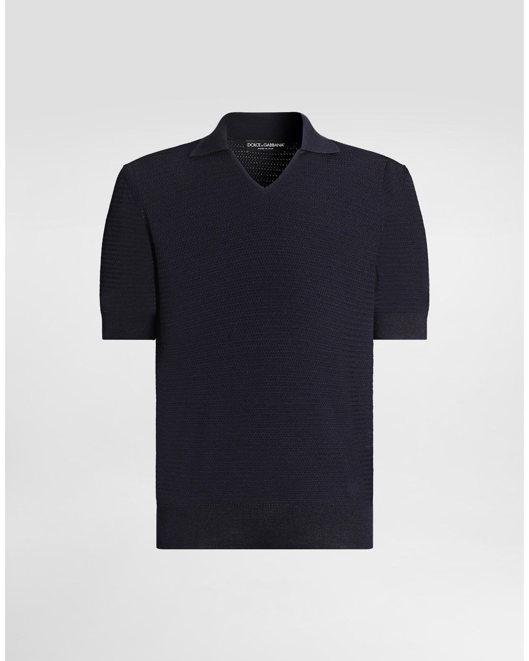 Dolce & Gabbana Blue Silk Polo Shirt With Micro-Stitch Detailing for men
