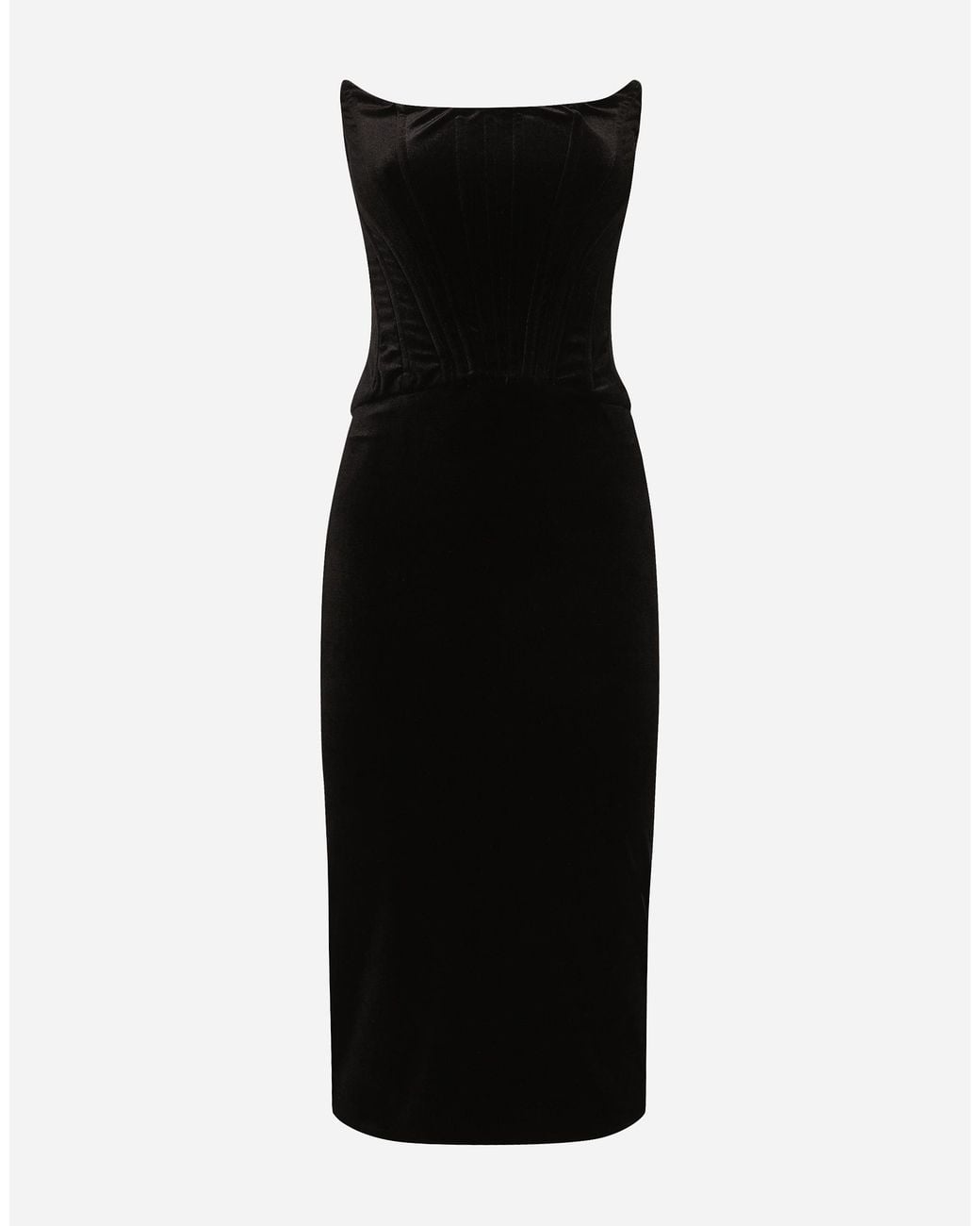 Dolce & Gabbana Black Velvet Calf-Length Corset Dress