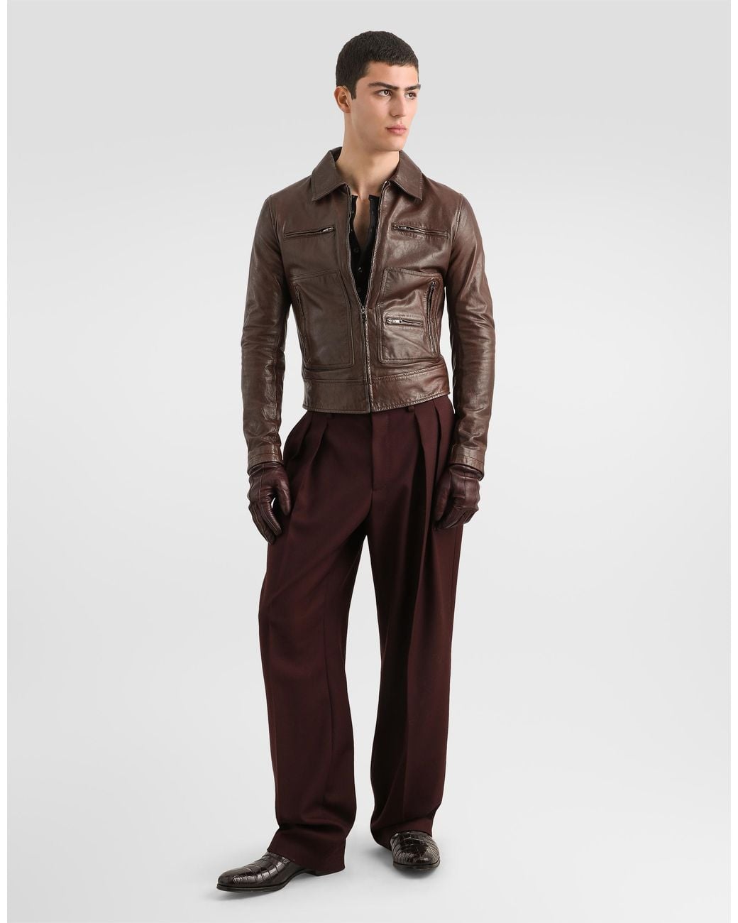 Dolce & Gabbana Brown Leather Jacket for men
