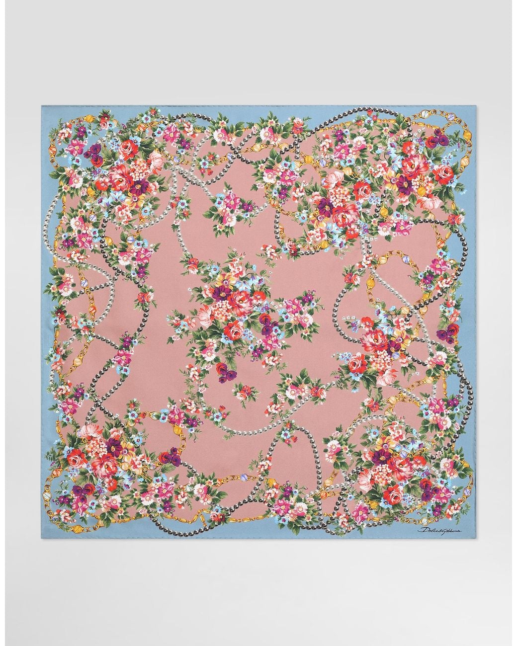 Dolce & Gabbana Pink Small Flower Bouquets-Print Silk Twill Scarf 70X70