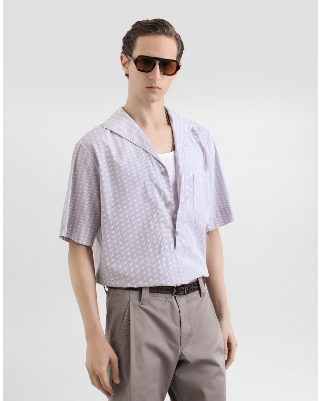 Dolce & Gabbana Blue Striped Cotton Poplin Shirt for men