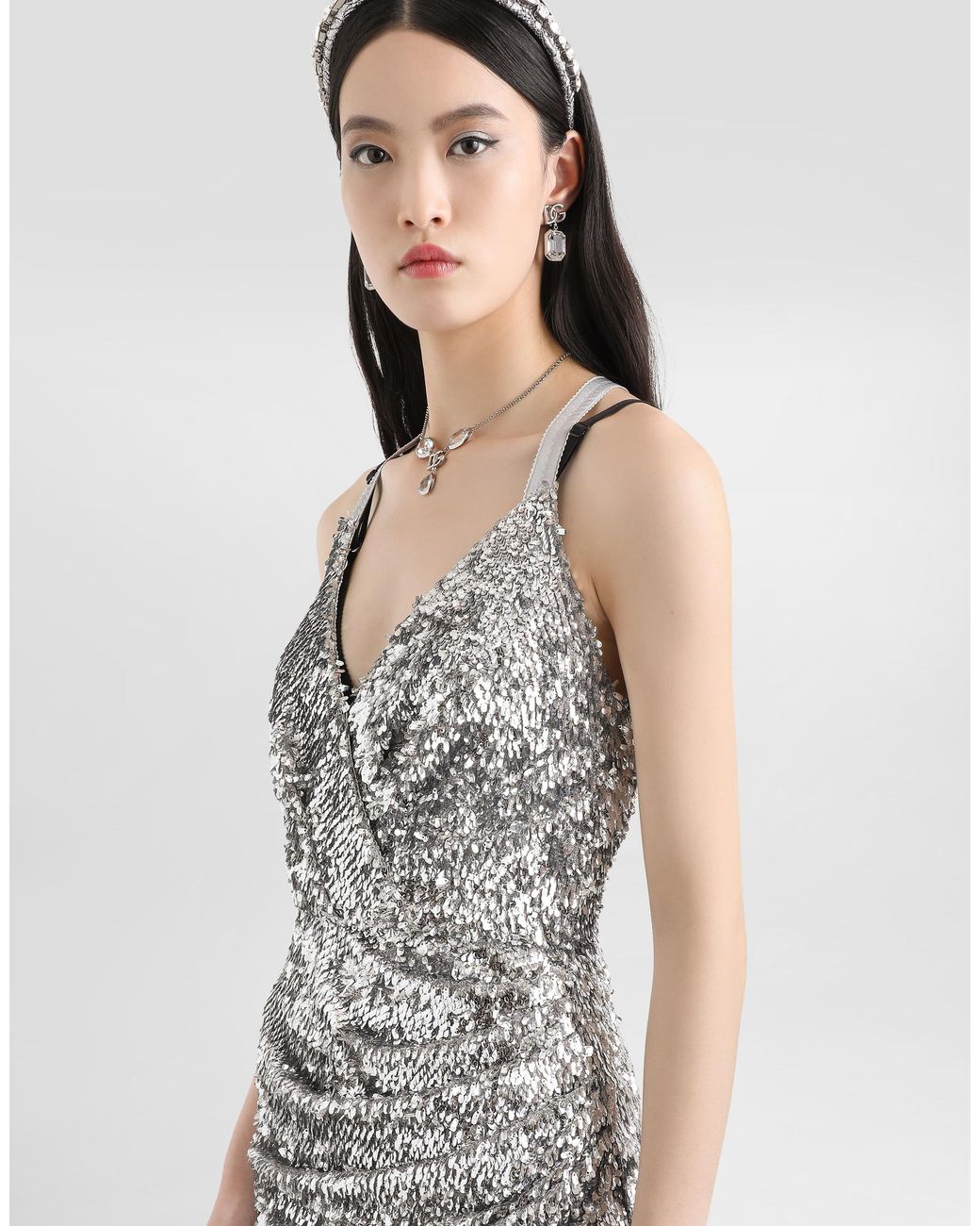 Dolce & Gabbana Metallic Sequin Crossover Dress