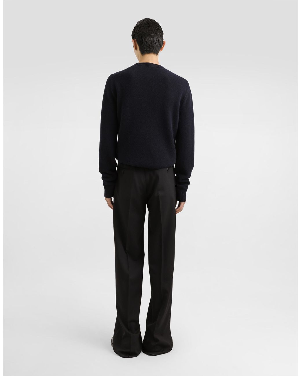 Dolce & Gabbana Blue Wool Round-Neck Sweater With Bejeweled Buttons for men
