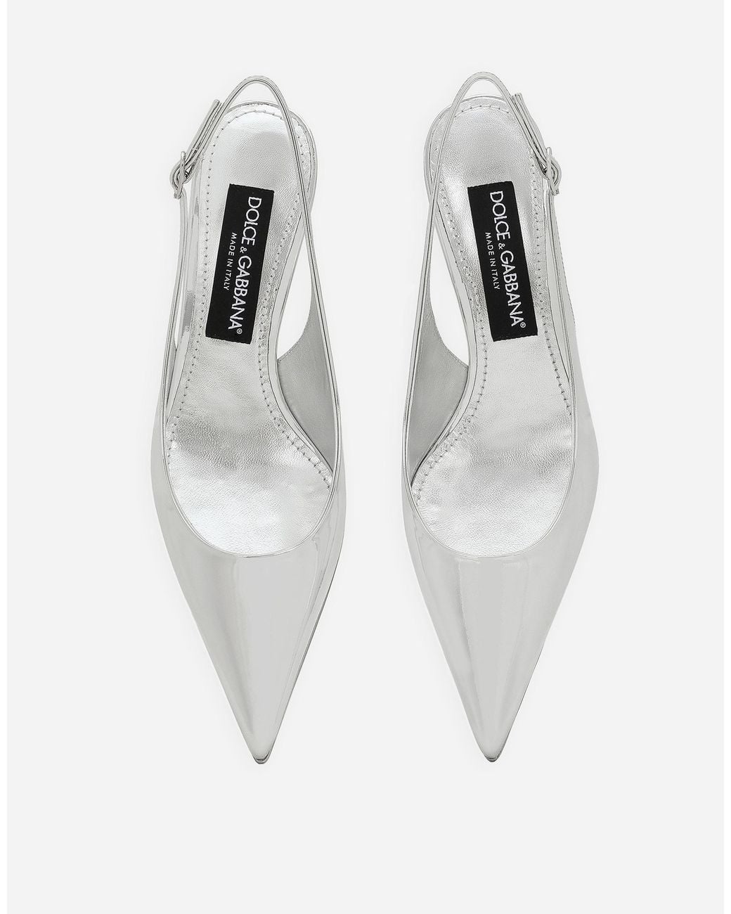 Dolce & Gabbana White Metallic Leather Slingback Pumps