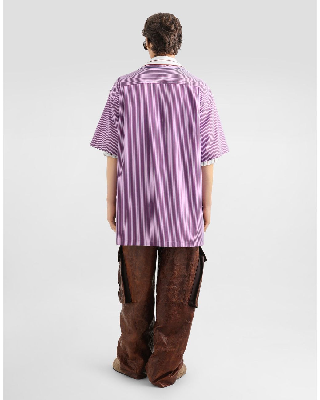 Dolce & Gabbana Purple Hawaii Striped Poplin Shirt for men