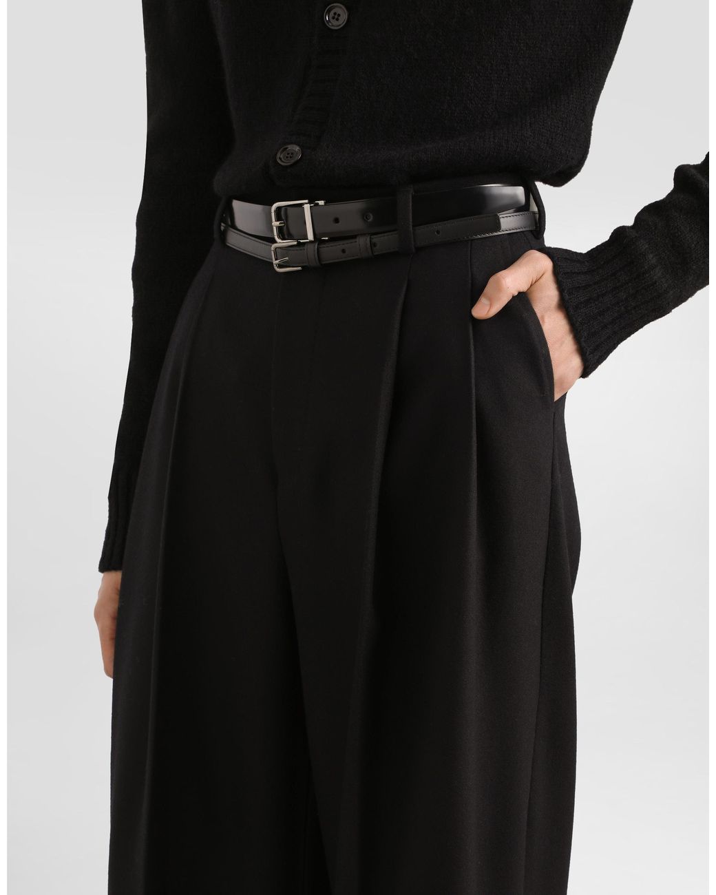 Dolce & Gabbana Black Pleated-Front Wool Trousers for men
