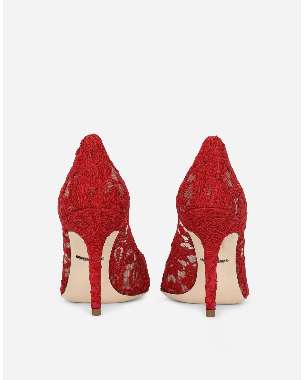 Dolce & Gabbana Red Lace Pumps With Brooch Detailing