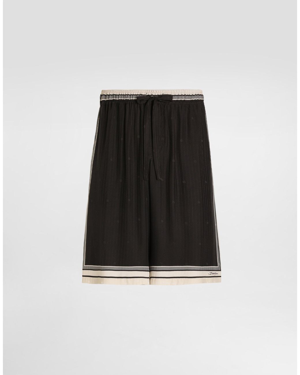 Dolce & Gabbana Black Logo And Stripe-Print Vanity Silk Bermuda Shorts for men
