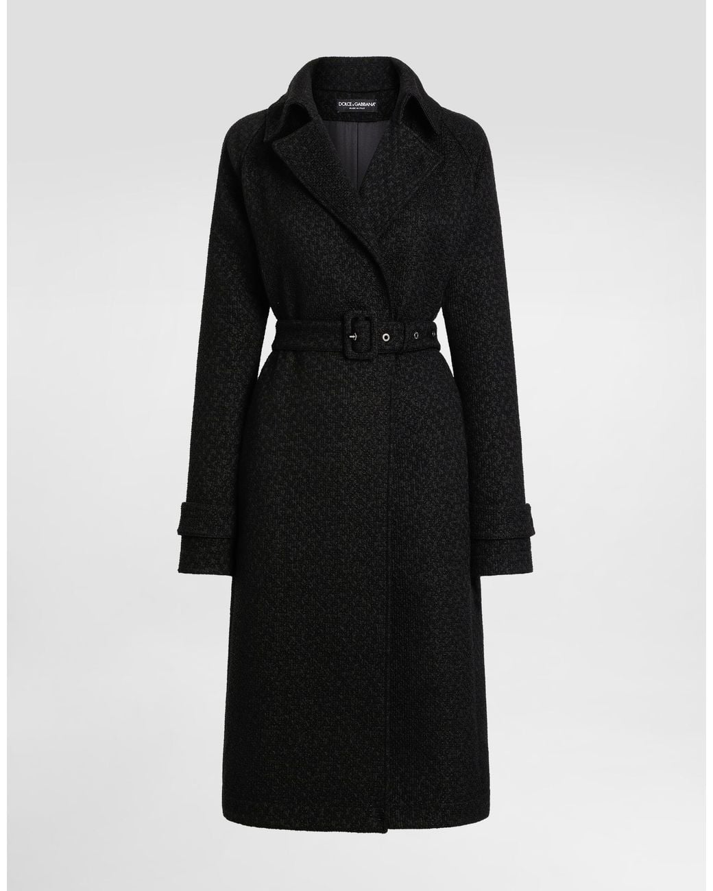 Dolce & Gabbana Black Tweed Trench Coat