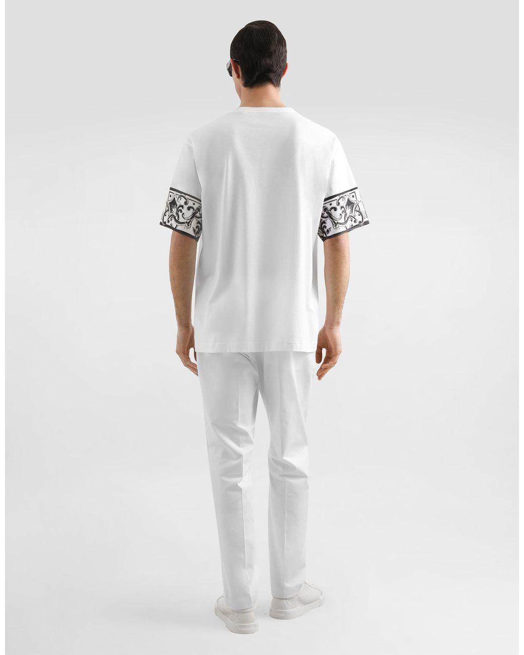 Dolce & Gabbana White Short-Sleeved T-Shirt With Majolica Print for men