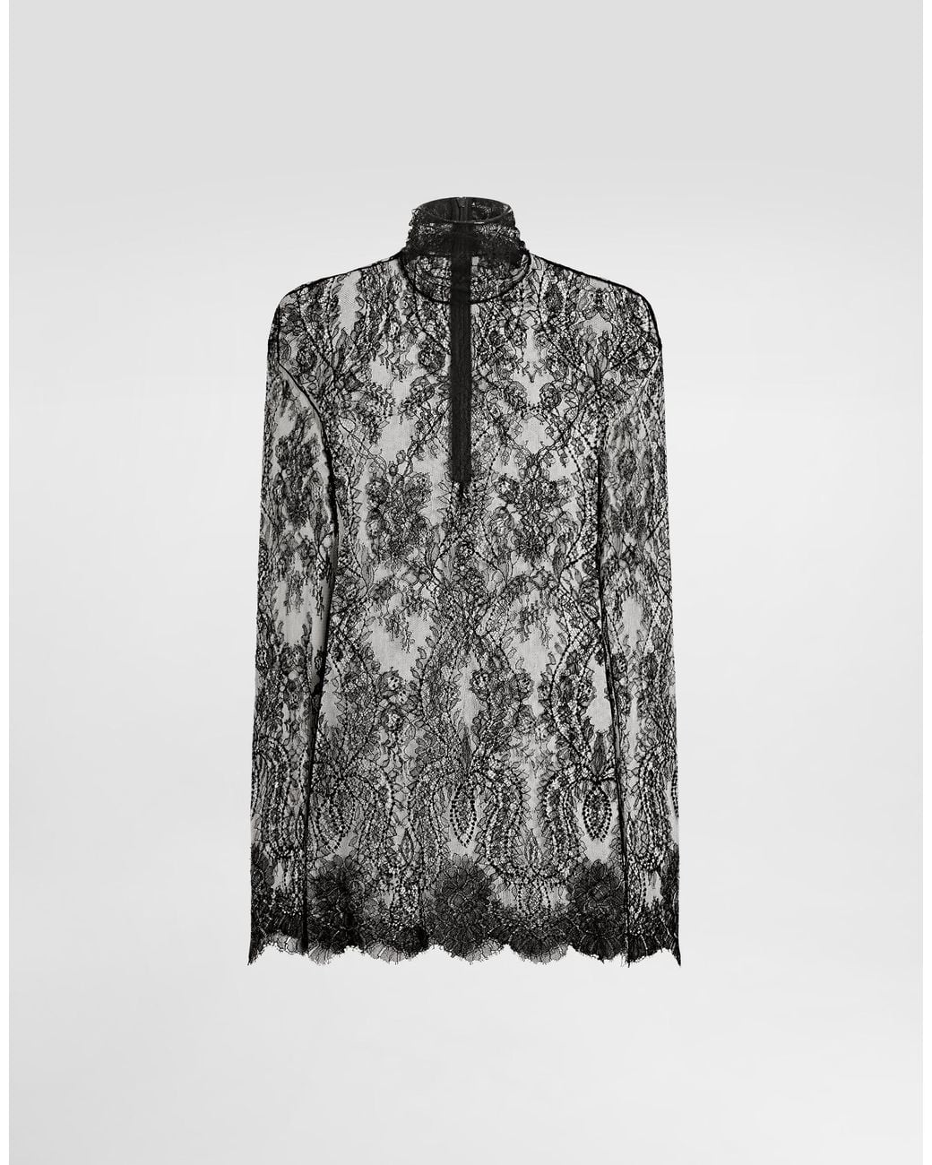 Dolce & Gabbana Gray Chantilly Lace Top