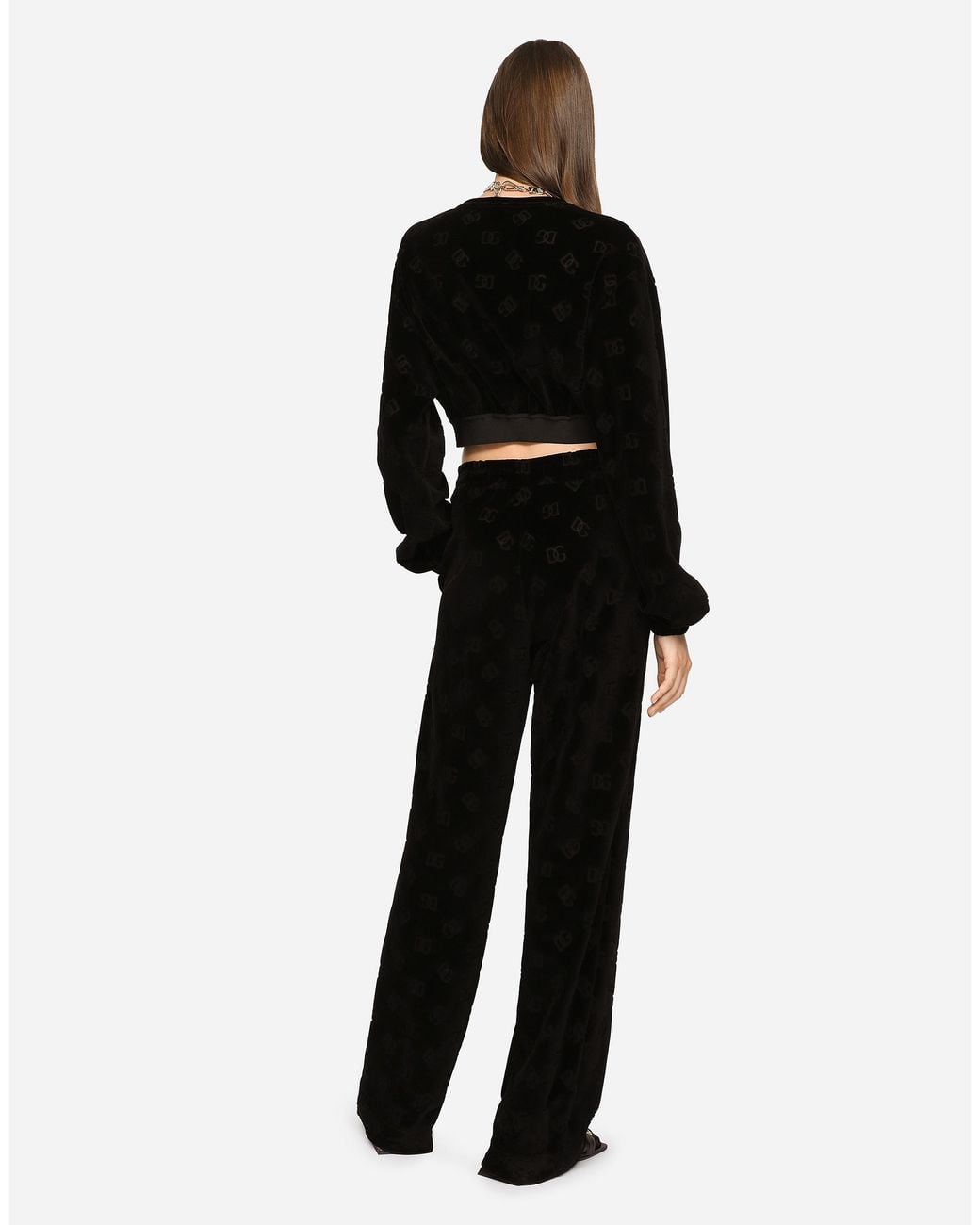 Dolce & Gabbana Black Hose aus beflocktem Jersey mit DG-Logo allover