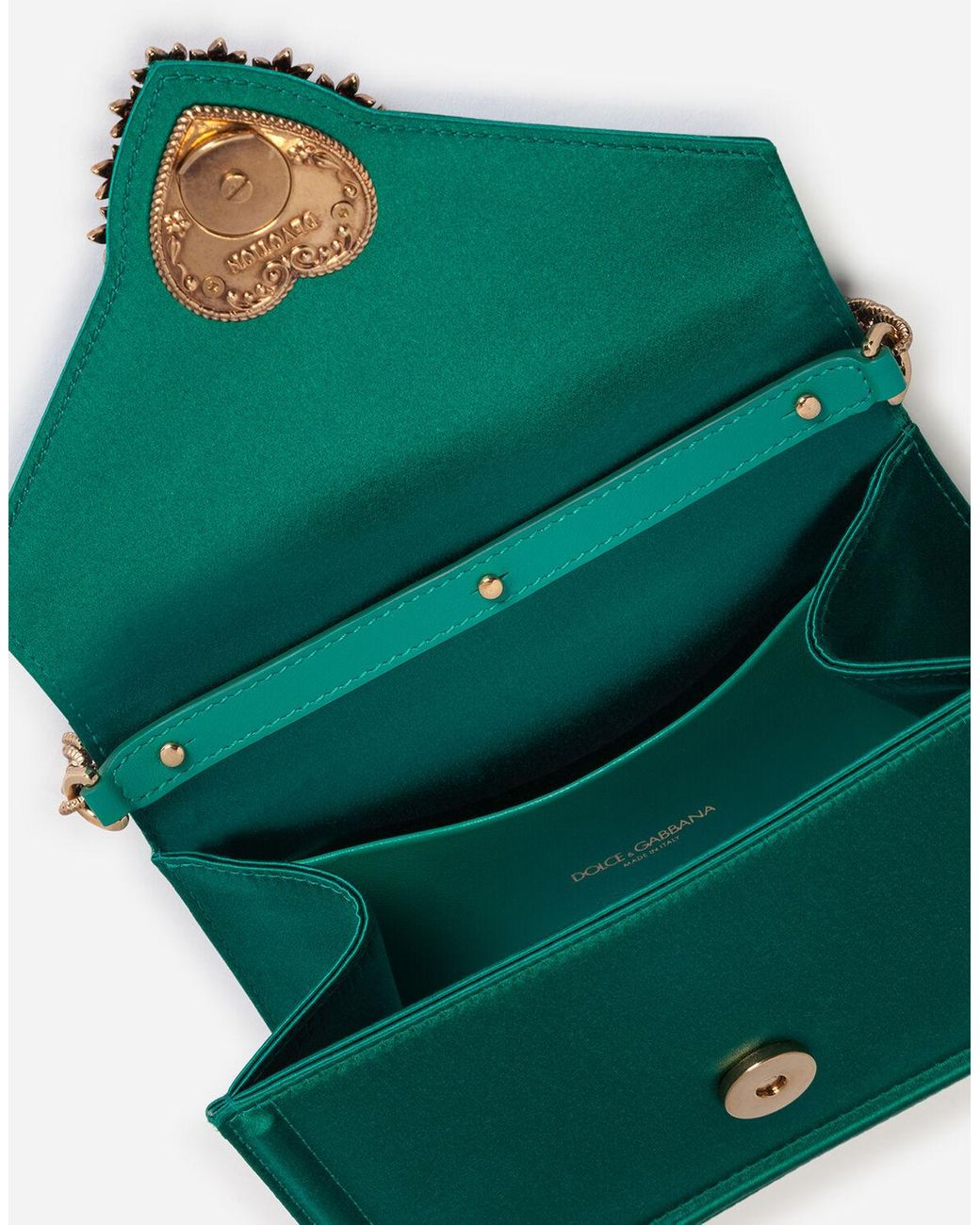 DOLCE & GABBANA Smooth Calfskin Small Devotion Envelope Top Handle Bag Green  674213