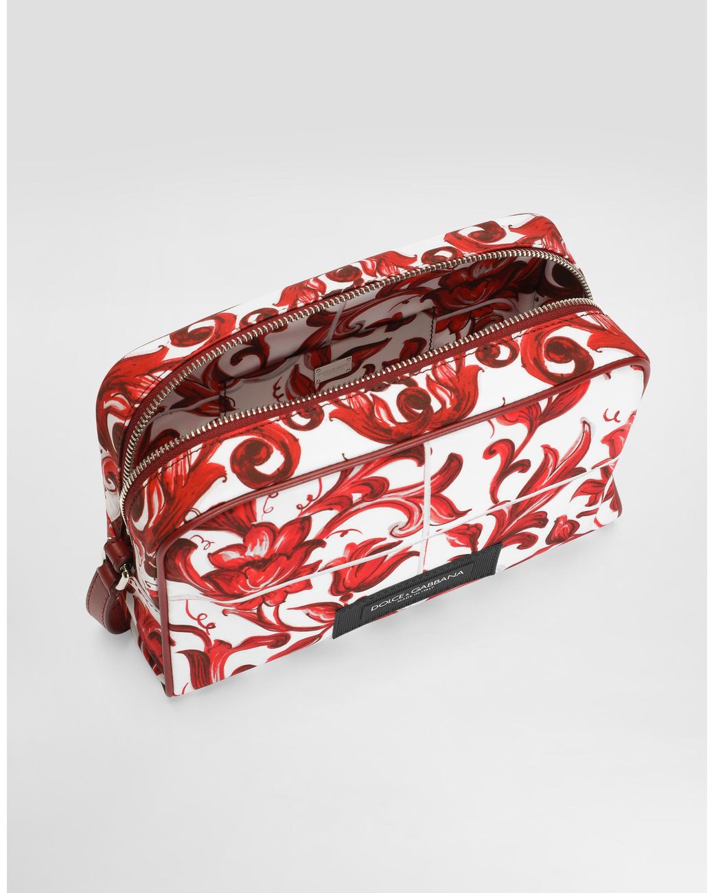 Dolce & Gabbana Red Majolica-Print Essenza Poplin Handbag for men
