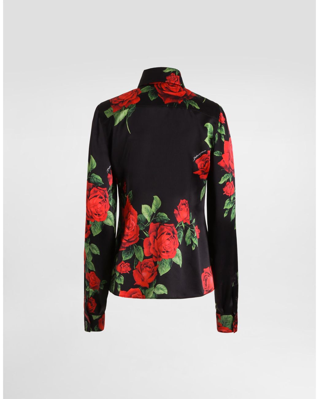 Dolce & Gabbana Red Rose-Print Satin Shirt