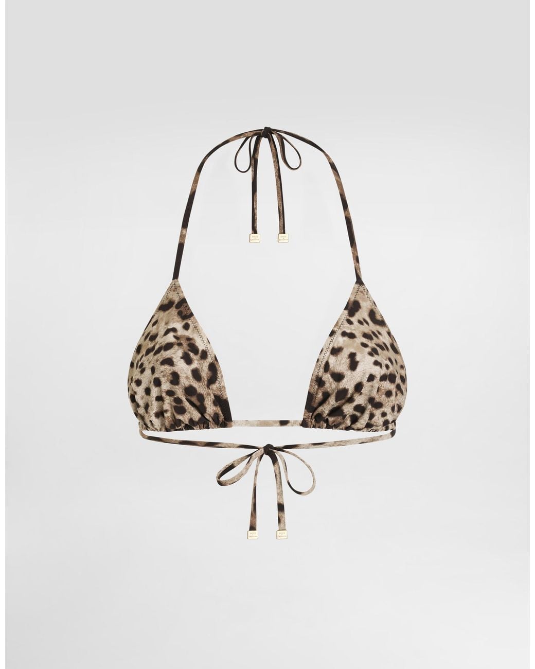 Dolce & Gabbana White Triangle Bikini Top With Leopard Print