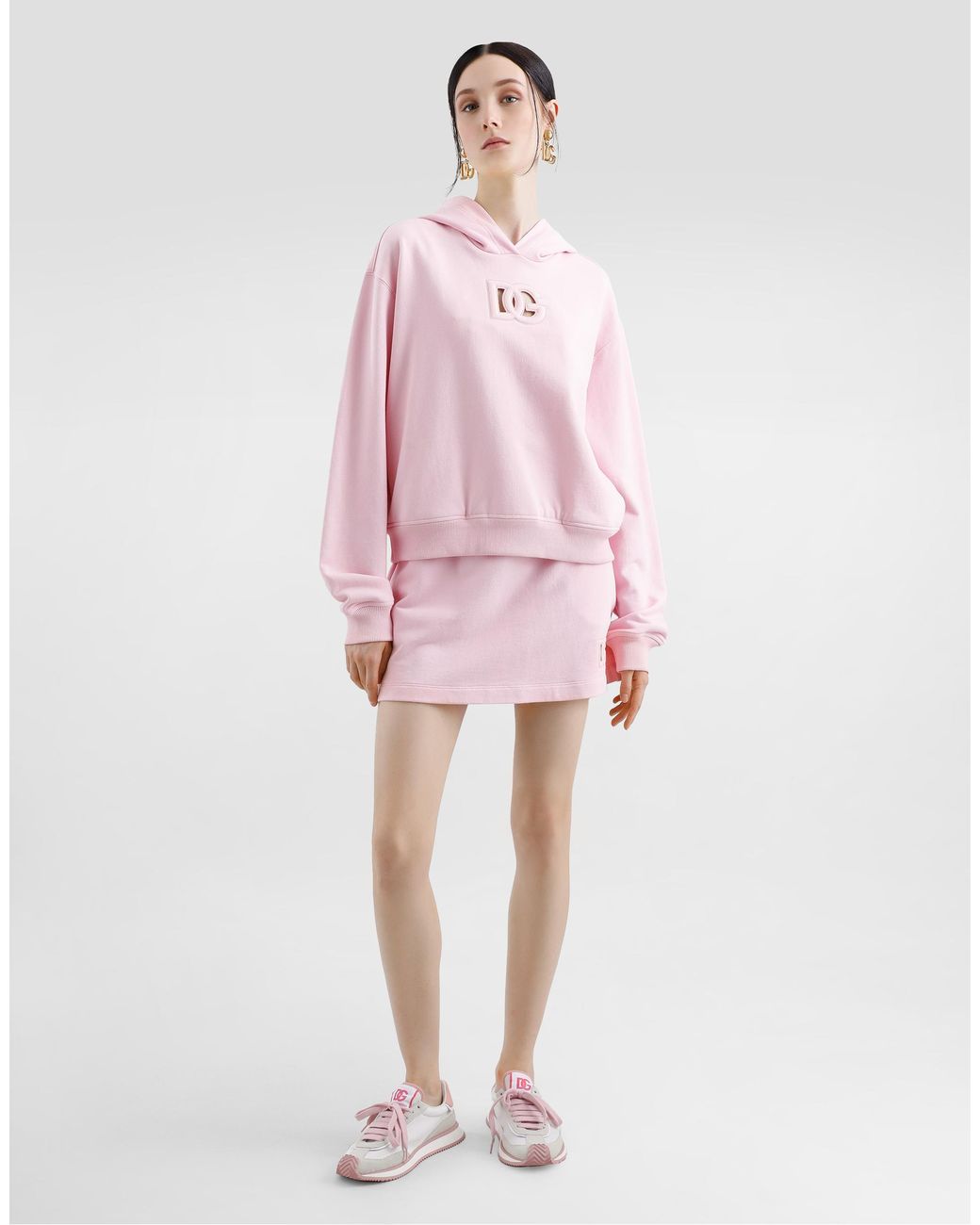 Dolce & Gabbana Pink Kapuzensweatshirt Aus Jersey Mit Dg-Stickerei
