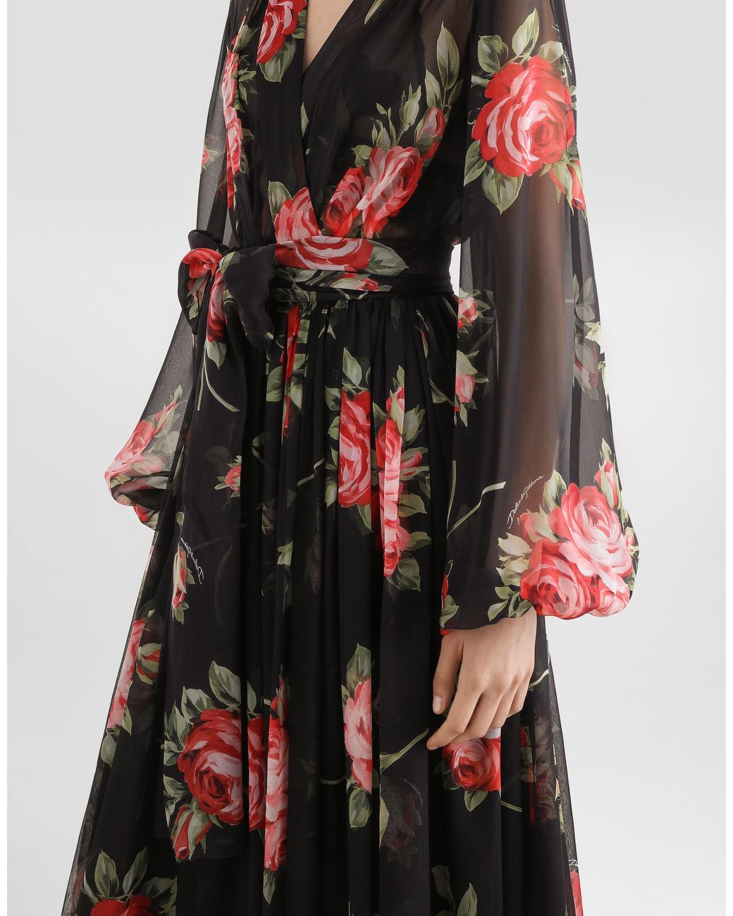 Dolce & Gabbana White Rose Bouquet-Print Chiffon Dress