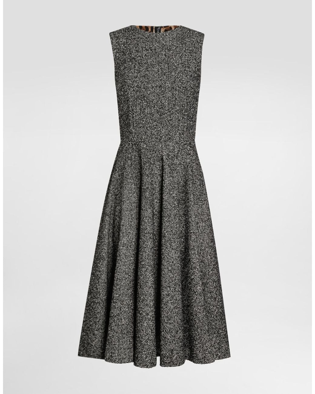 Dolce & Gabbana Gray Sleeveless Dress With Chevron Print