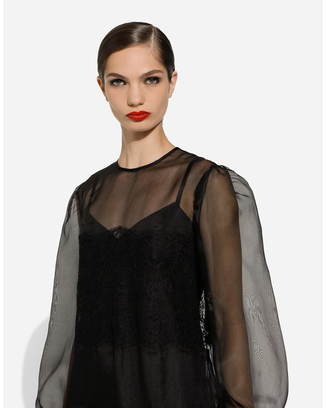 Dolce & Gabbana Black Organza Lace Inlay Mini Dress