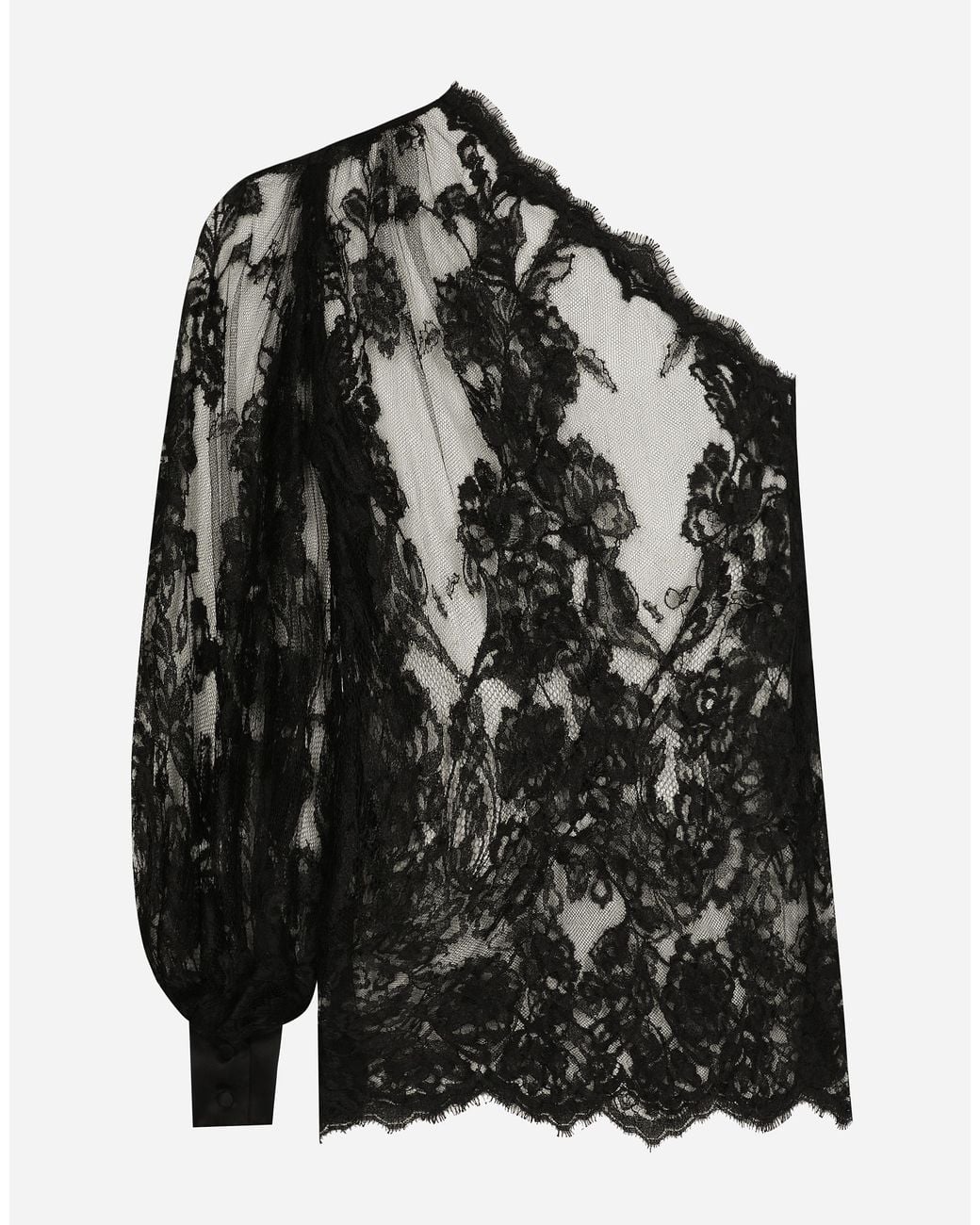 Dolce & Gabbana Black Chantilly Lace One-Shoulder Blouse