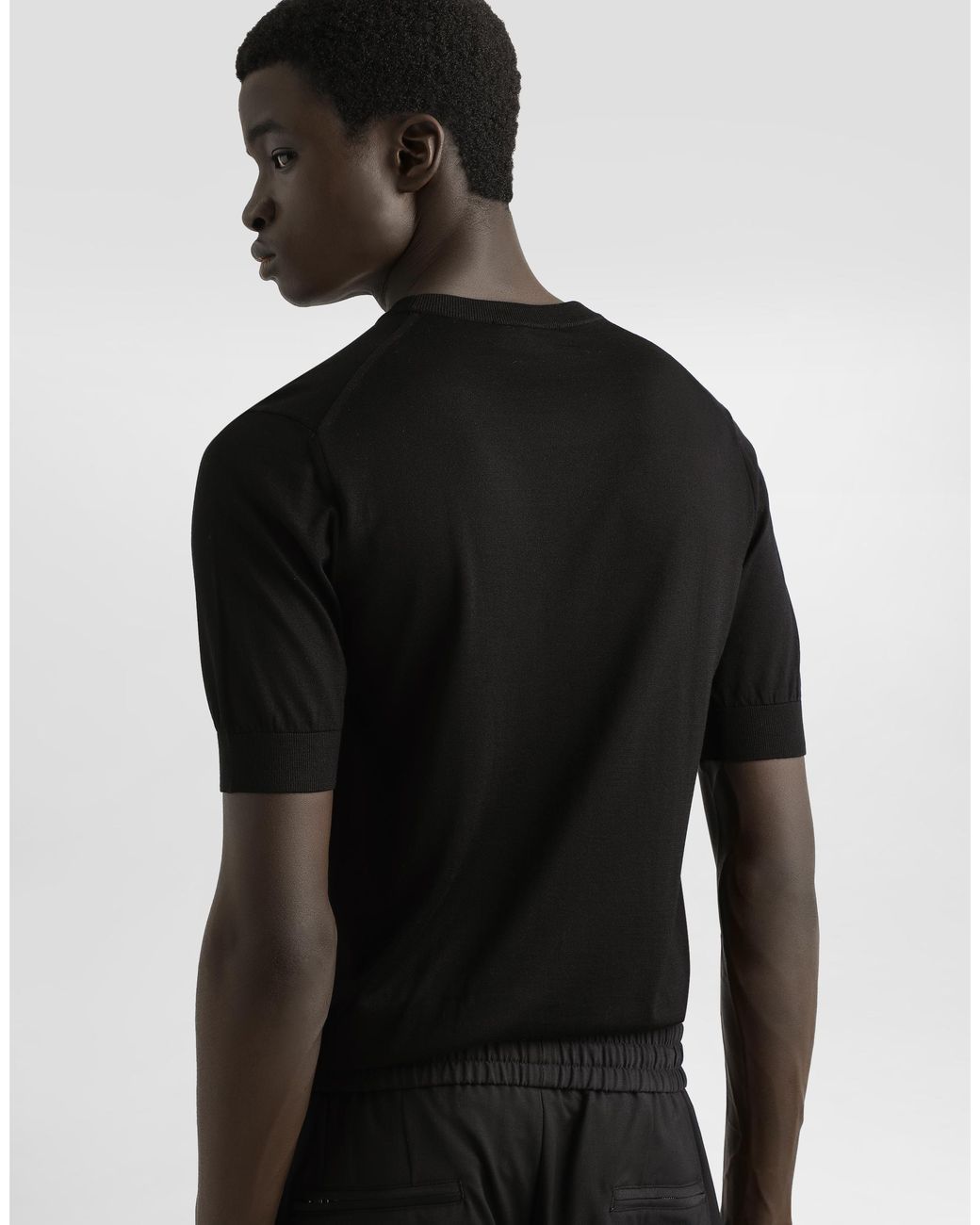 Dolce & Gabbana Black Silk Round-Neck Sweater With Dg Embroidery for men
