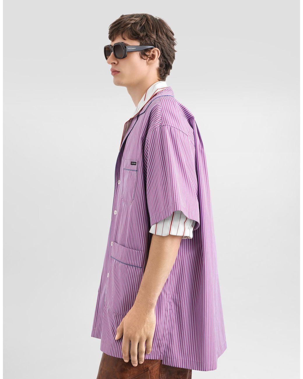 Dolce & Gabbana Purple Hawaii Striped Poplin Shirt for men