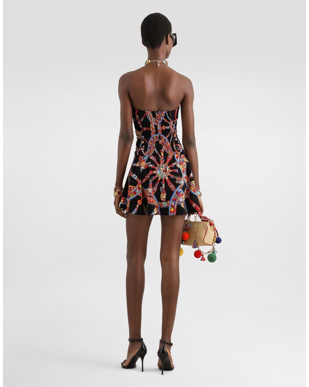 Dolce & Gabbana Red Carretto-Print Charmeuse Mini Dress