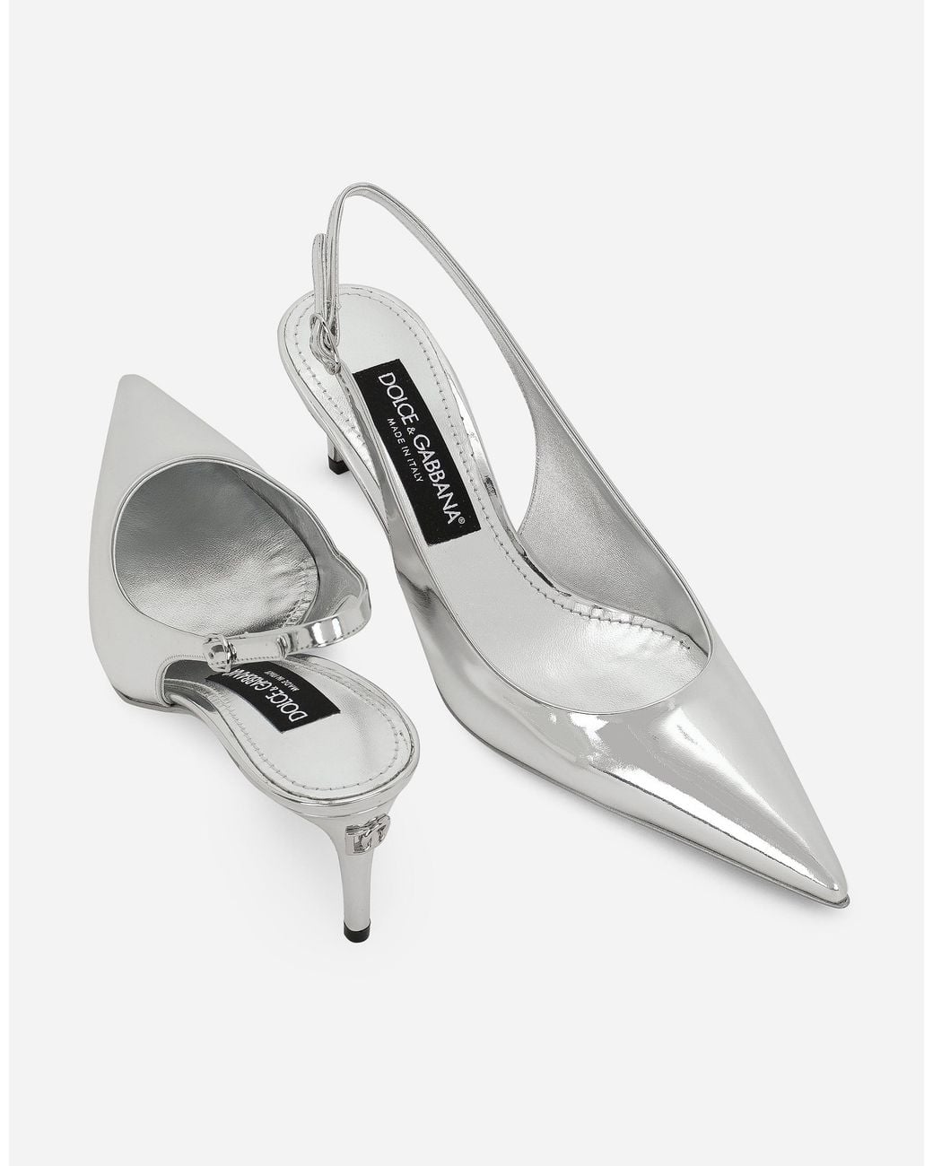 Dolce & Gabbana White Metallic Leather Slingback Pumps