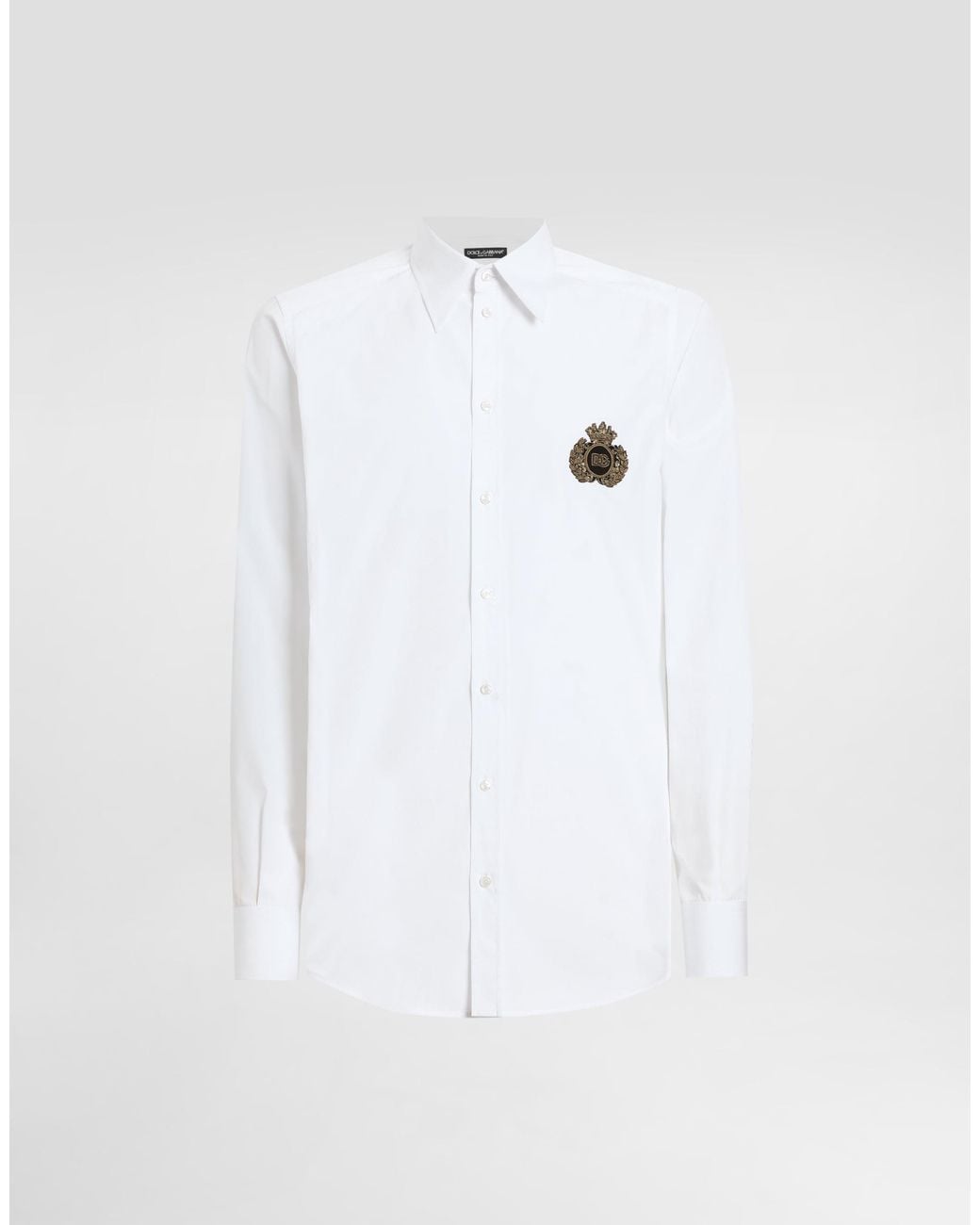 Dolce & Gabbana White Cotton Shirt With Heraldic Patch for men
