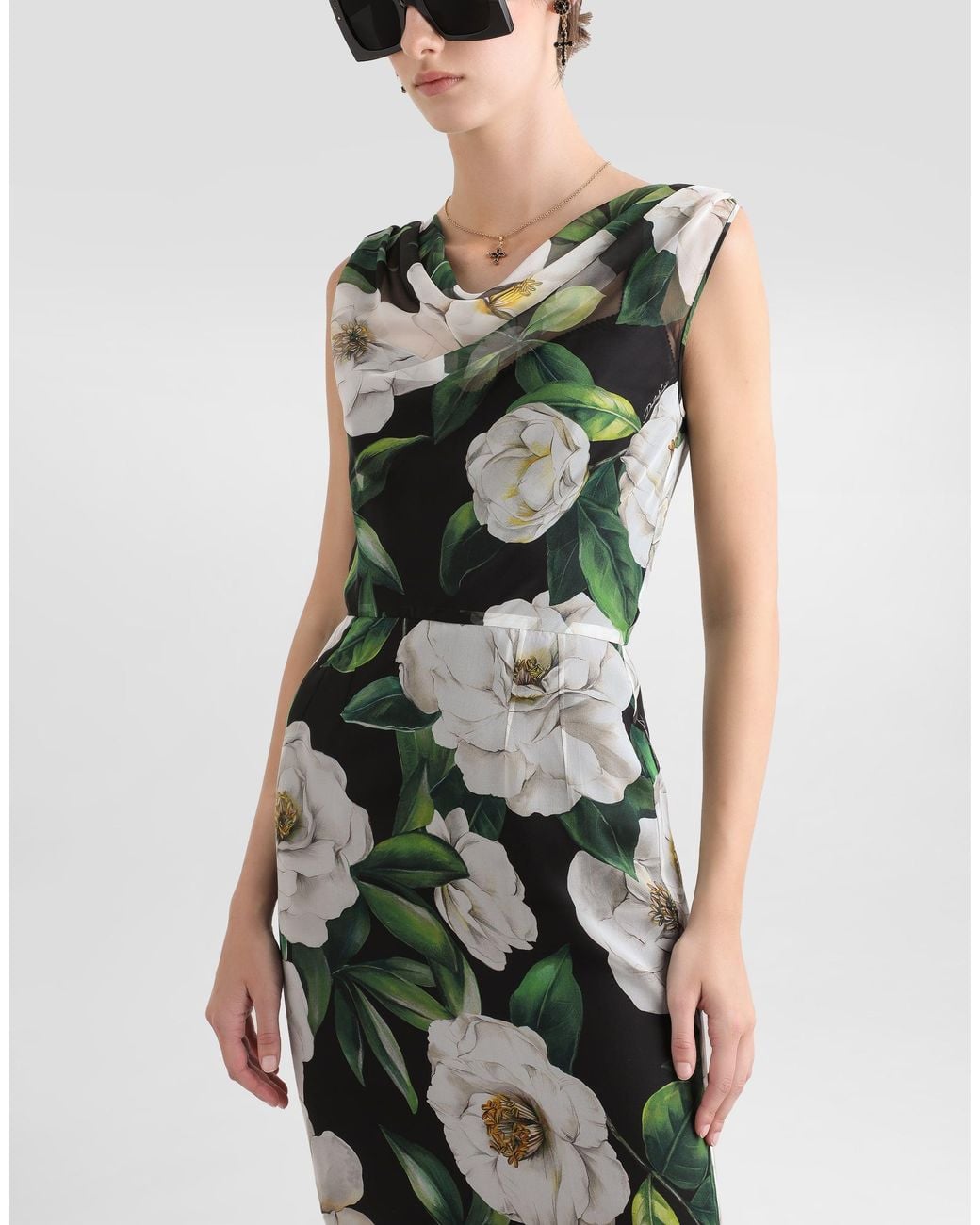 Dolce & Gabbana White Gardenia- Chiffon Midi Dress