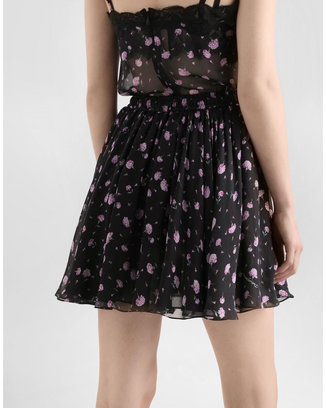 Dolce & Gabbana Black Carnations-Print Chiffon Circle Skirt