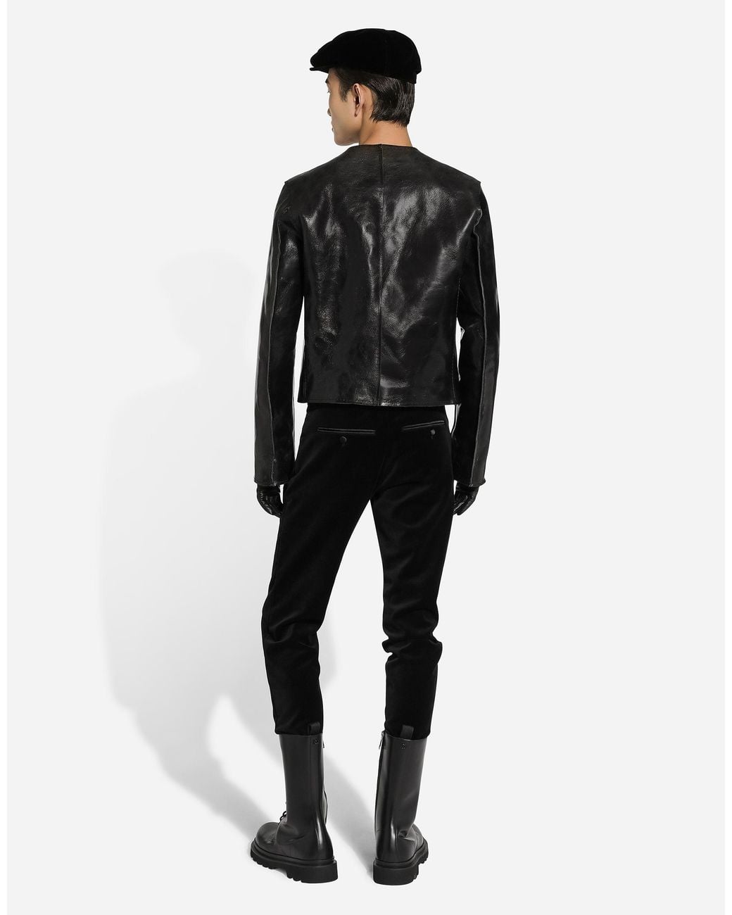 Dolce & Gabbana Black Collarless Leather Jacket for men