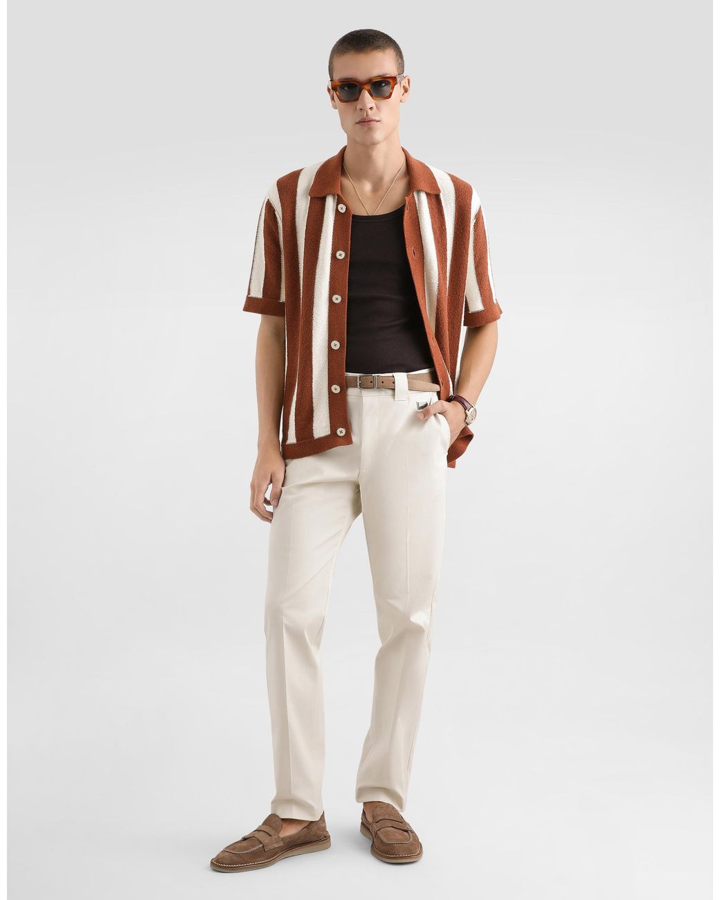 Dolce & Gabbana Brown Striped Knit Shirt for men