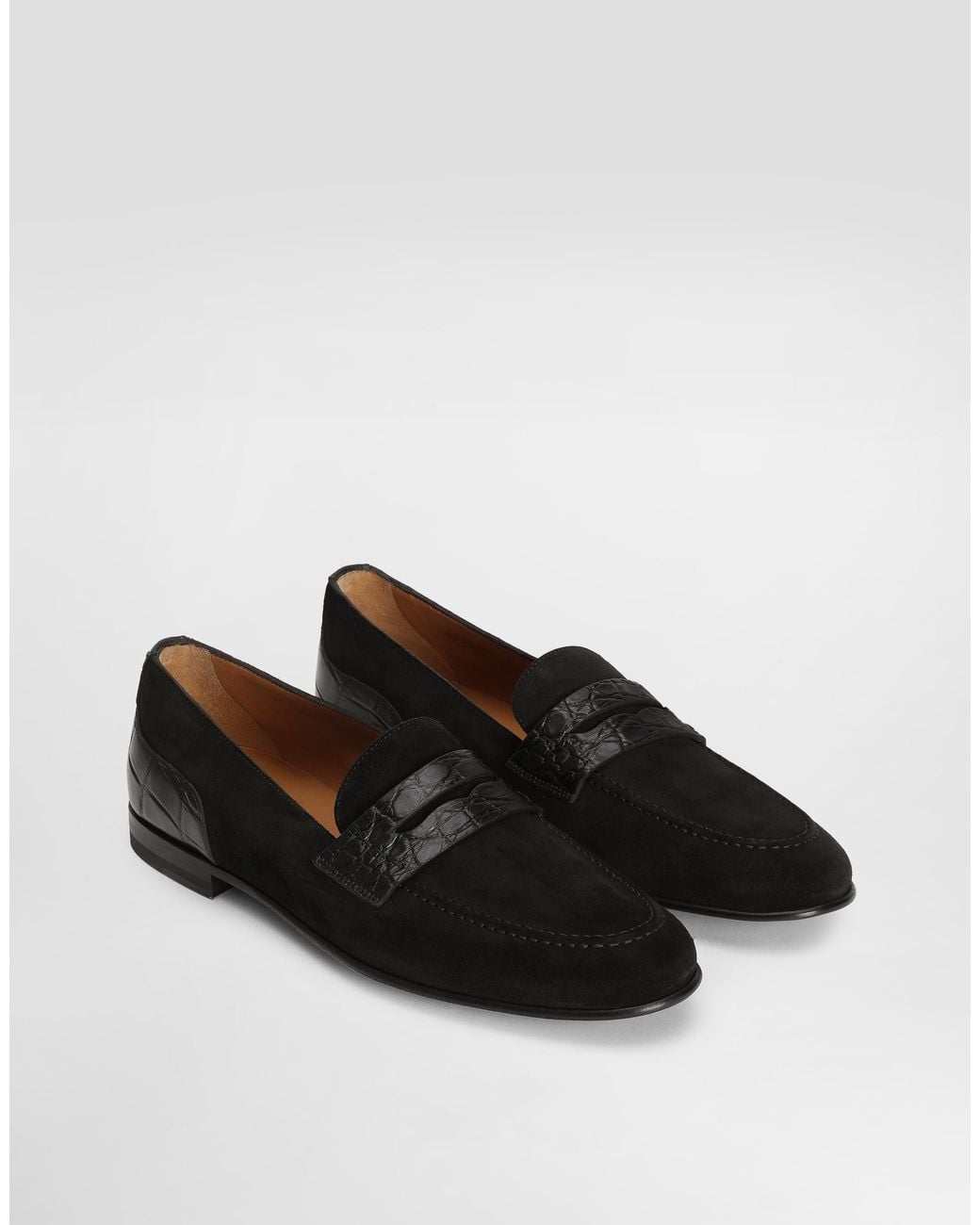 Dolce & Gabbana White Split Calfskin And Alligator Slippers for men