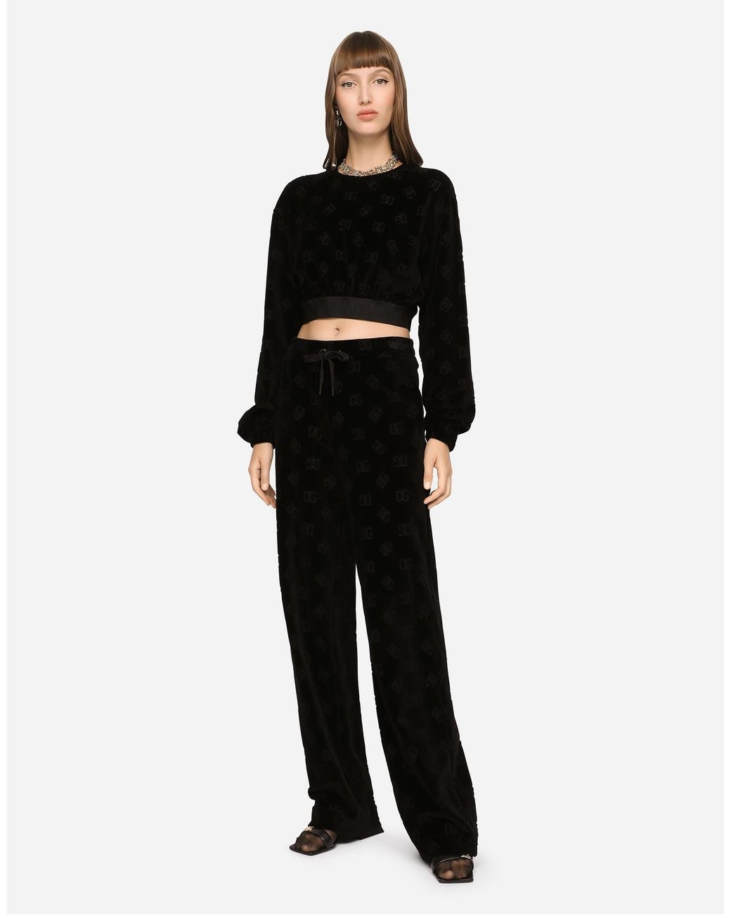 Dolce & Gabbana Black Hose aus beflocktem Jersey mit DG-Logo allover