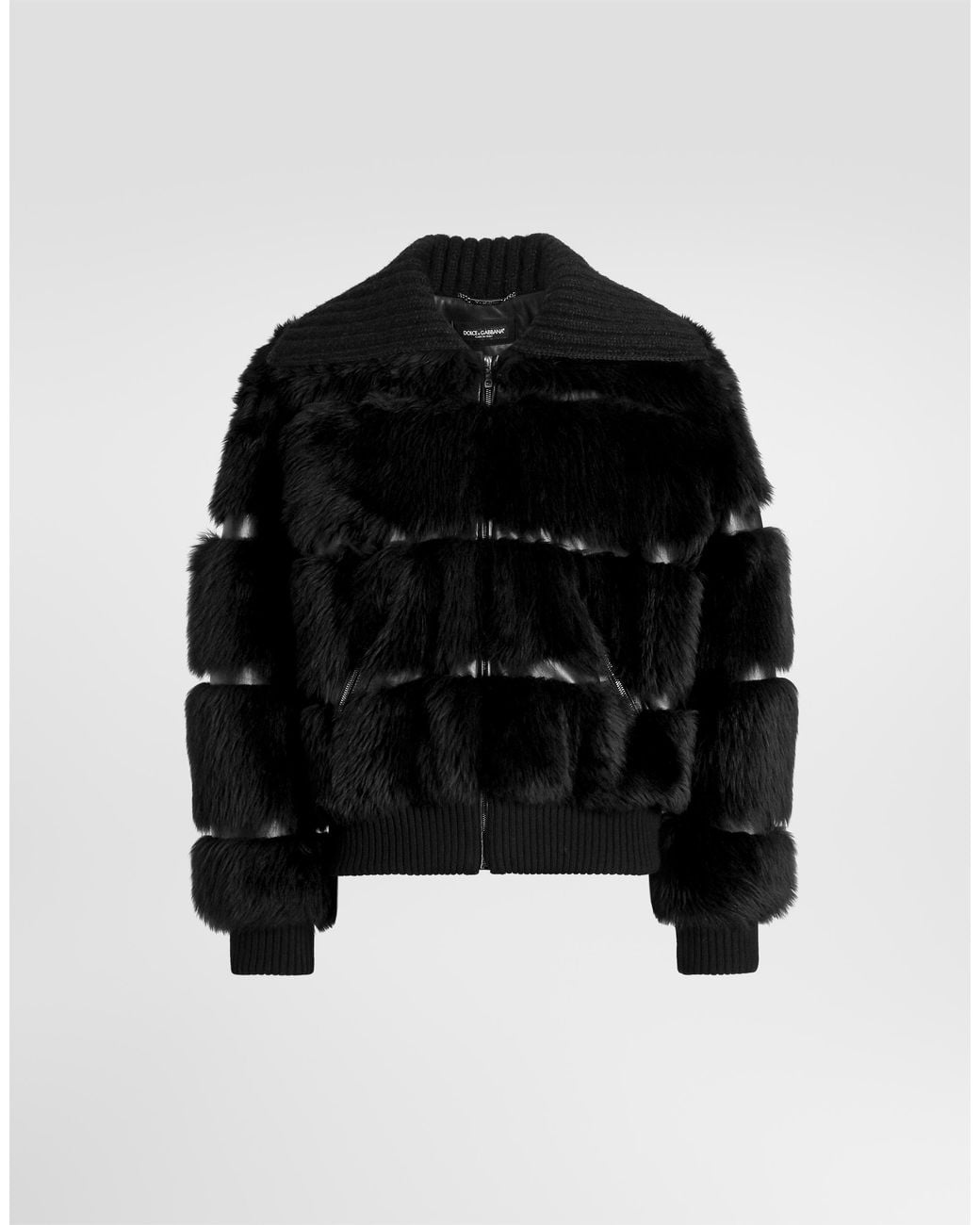Dolce & Gabbana Black Fur Bomber Jacket for men