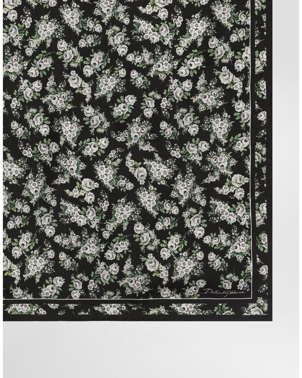 Dolce & Gabbana Black 50X50 Small Flower Bouquet-Print Silk Twill Scarf