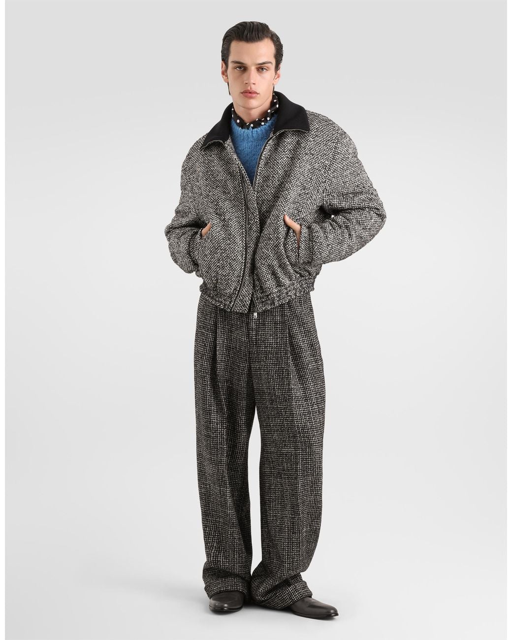 Dolce & Gabbana Gray Birdseye Wool Blend Jacket for men