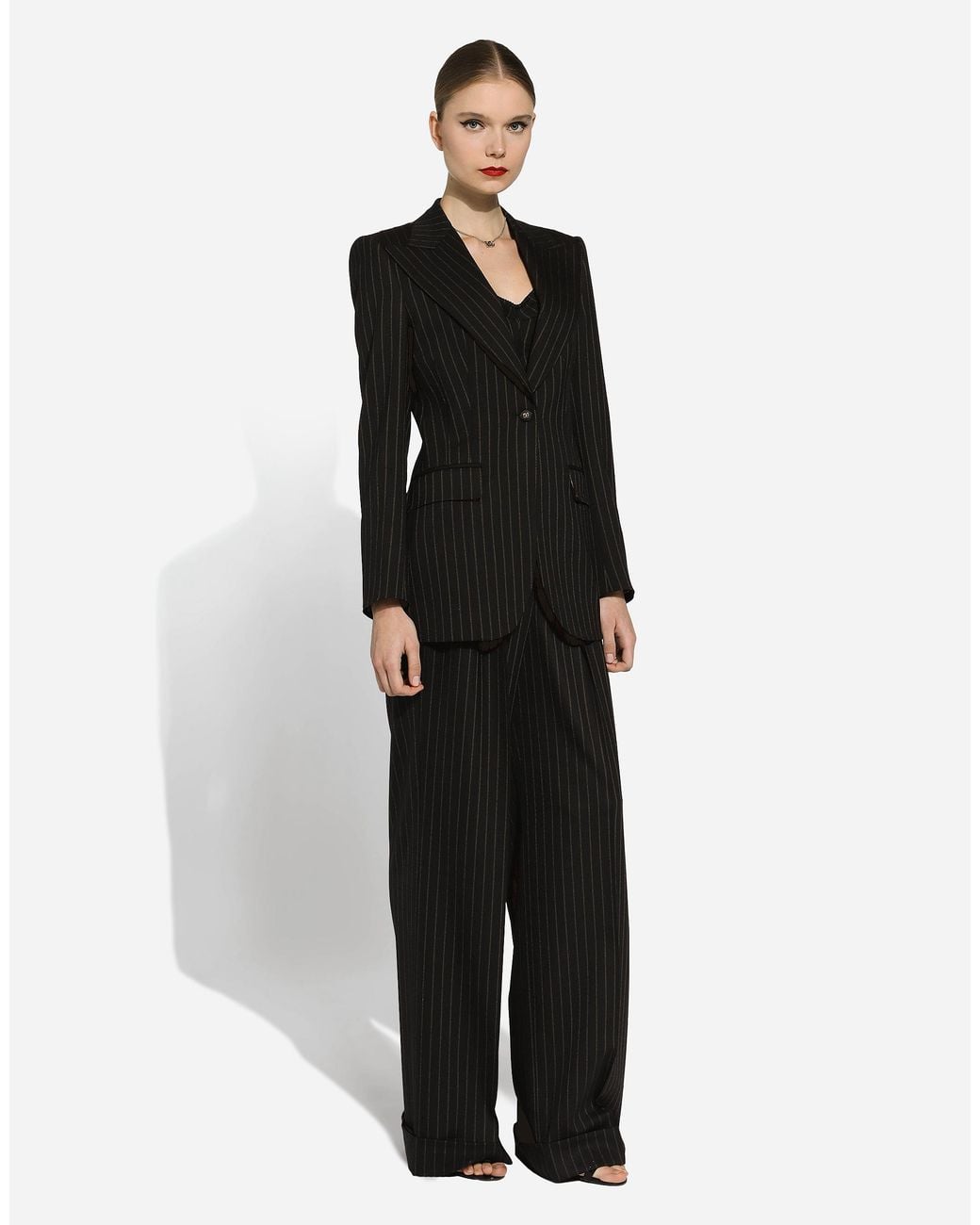 Dolce & Gabbana Black Flared Pinstripe Wool Pants