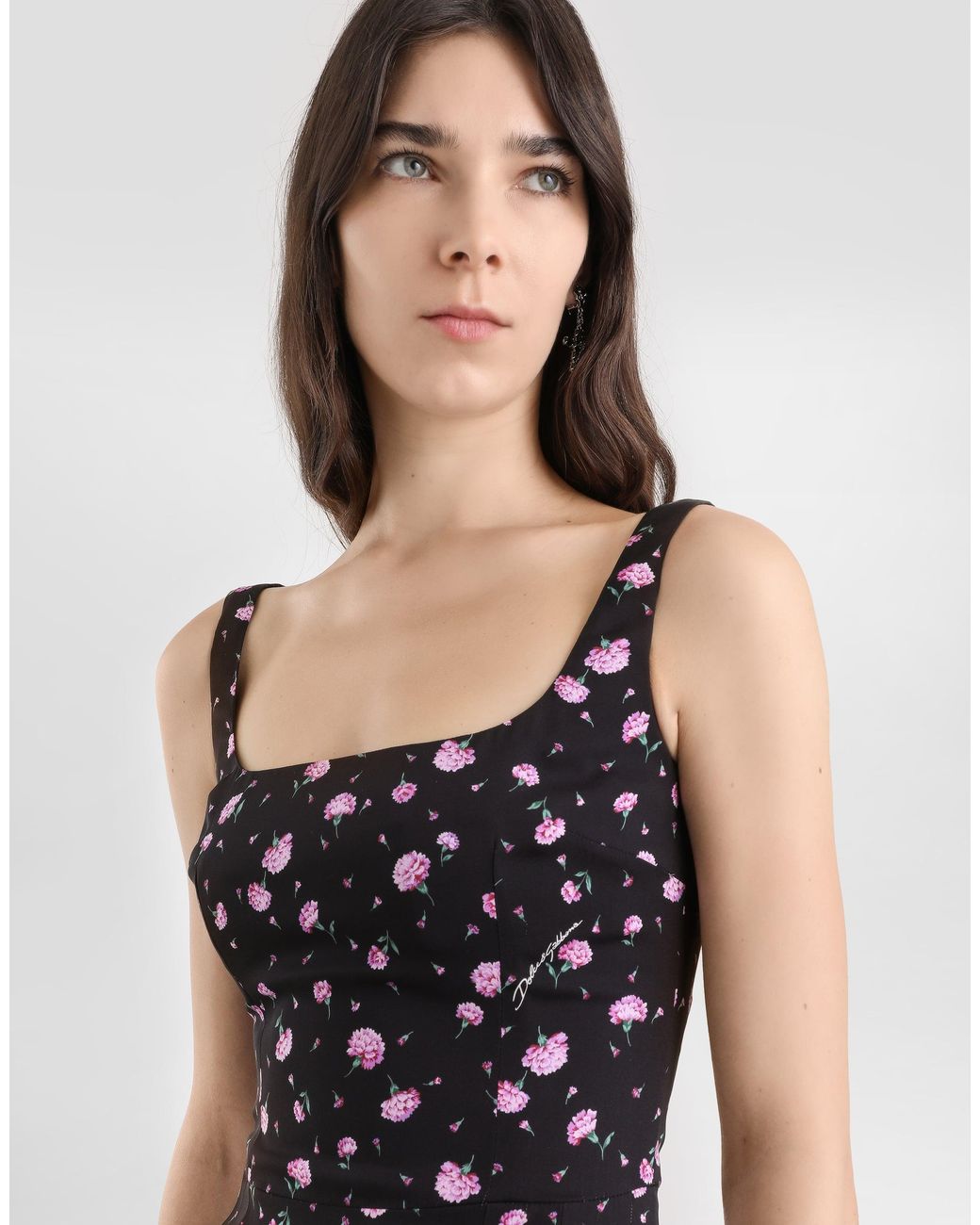 Dolce & Gabbana White Carnations-Print Sheath Dress