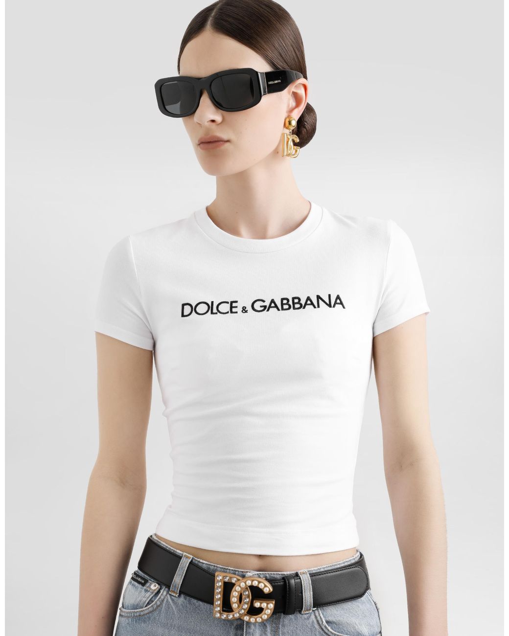 Dolce & Gabbana White Logo Cropped T-Shirt