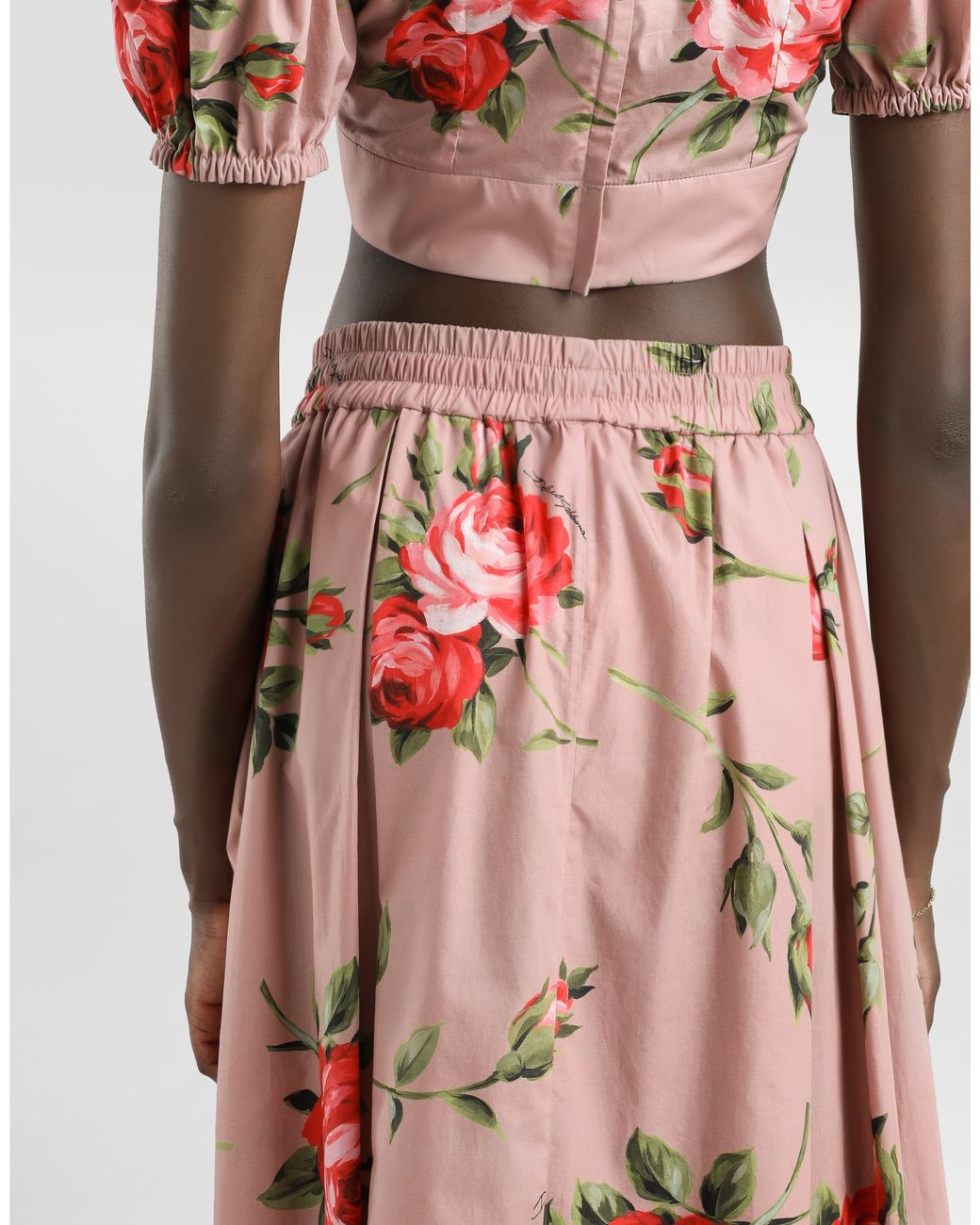 Dolce & Gabbana Multicolor Rose Bouquet-Print Midi Skirt